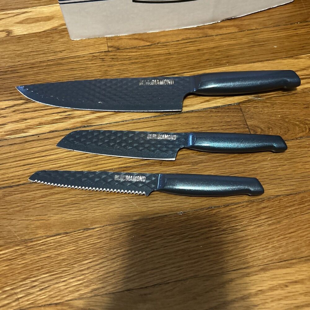 3pc Blue Diamond Multi-Pack Knife Set: Chef's, Santoku, Serrated